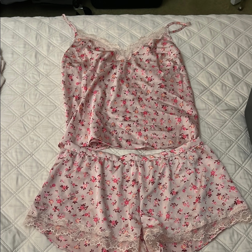 Victoria's Secret Pink and Cream Satin Pajama Set